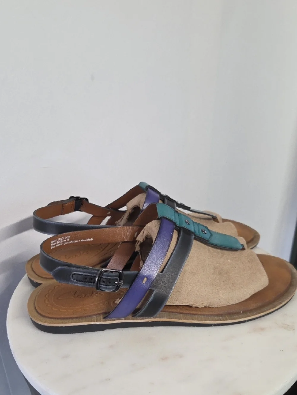 Clarks Womens Teal Purple Black Leather T-Strap Slingback Sandals Size 11M - Picture 3 of 6